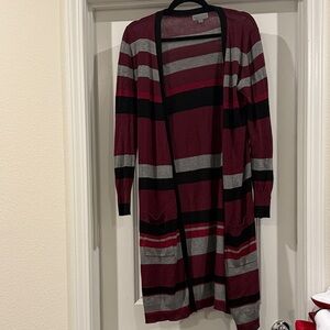 Joseph A Burgundy and Black Striped Duster Cardigan